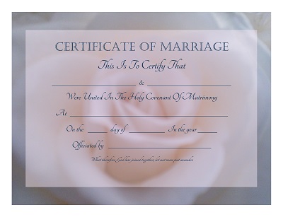 Keepsake Certificate Of Marriage Template